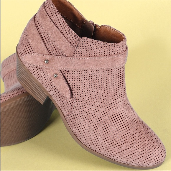 Blush Pink Perforated Buckle Detail Ankle Booties - Picture 2 of 4